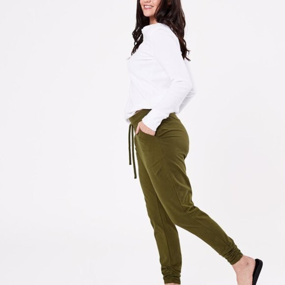 Pact Organic Olive Jogger Pants Ruched Leg Size Large VG - Picture 4 of 6